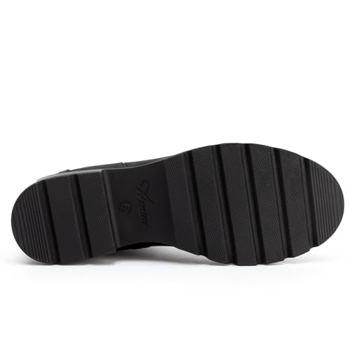 Athlefit Women's Ankle Boots Comfortable Lug Sole Chunky Low Heel Zipper Short Booties3