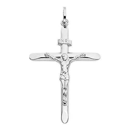 PRINS JEWELS 14 Karat 585 Gold Anhänger Kreuz Mit Jesus Weißgold Unisex (29 Millimeter)