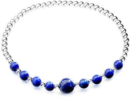 Jewboo 925 Sterling Silver Bracelets for Women Bracelet with Real Stones Healing Crystals and Healing Stones Yoga Meditation Balance Stretch (Lapis lazuli)