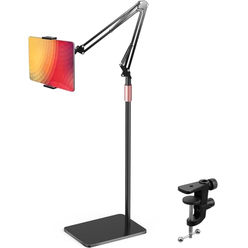 IceFun Tablet Floor Stand with Two Bases, Adjustable Universal Metal Tablet Stand Holder Supports Both Floor and Desktop Use?Compatible with iPad/iPhone/Kindle or Other 4.7”~13”Devices