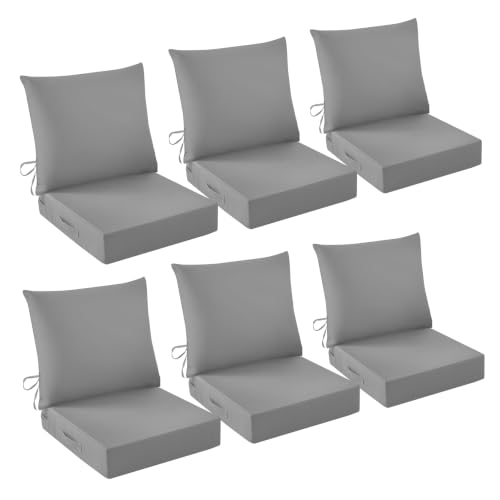 Image of Outdoor Chair Cushions, 24 x 24 Inch Outdoor Cushion for Patio Furniture, Patio Chair Cushion, Waterproof & Fade Resistant Deep Patio Furniture Cushions Set with Handle and Ties, Grey (Set of 6)