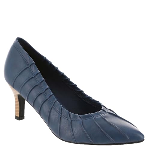 Masseys Women's Bella Pleated Mid Heel Pump, 10 W (Wide), Navy