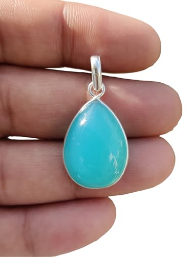 Aqua Chalcedony Unisex Pendant 925 Sterling Silver Light Weight Simple Birthstone Pendant Mother days Anniversary Birthday Handmade Jewelry Gift
