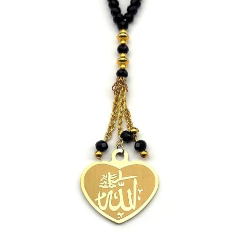 Pendentif de voiture Allah en forme de cœur or et verre noir