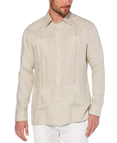 Cubavera Men's Long Sleeve 100% Linen Guayabera Shirt, Natural Linen, XX-Large