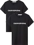 Muster: uni Calvin Klein Jeans Damen INSTITUTIONAL Logo 2-Pack Tee T-Shirt, Ck Schwarz/Ck Schwarz, XS