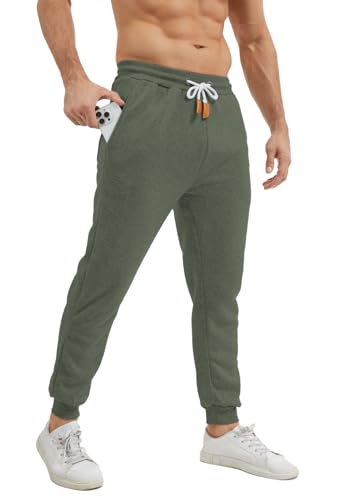 Rayson Pantalones Chandal Hombres Anchos con Bolsillos y Cordón Ligeros Pantalon Deportivo Hombre Largos Pantalón Deporte Invierno Running Gimnasio Pants(Verde Oscuro, M)