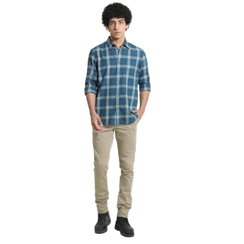 Image of BASICS 100% Cotton Checked Shirt for Men | Slim Fit | Everyday Smart Casual Wear | Full Sleeve