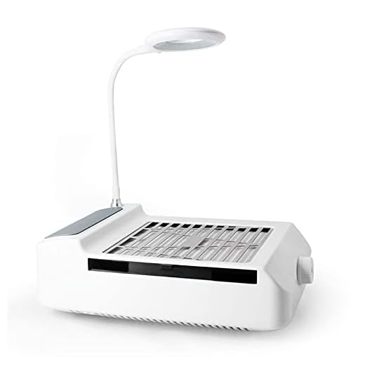 Nail Dust Collector with Lamp, Adjustable Suction, Powerful Nail Vacuum Dust Extractor Manicure Suction Fan Machine for Acrylic Nail Poly Nail Extension Gel Removal