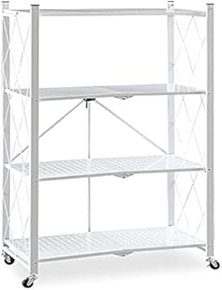 ybaymy 4-Tier Shelving Unit Kitchen Storage Rack Foldable Storage Shelving Cart Heavy Duty Shelf with 4 Rolling Casters for Pantry Closet Garage Kitchen Living Room White