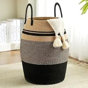 65L Extra Large Woven Laundry Hamper Basket With Heavy Duty Cotton Rope Handles For Clothes And Toys In Bedroom, Nursery Room, Bathroom (13" X 15", Beige)
