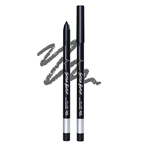 TOUCH IN SOL Style Black Gel Liner with Diamond - Long Lasting Waterproof, Oil-Proof Eyeliner with Diamond Pearl Finish, No Irritation Formula for Senstivie Eyes (#2 Platinum)