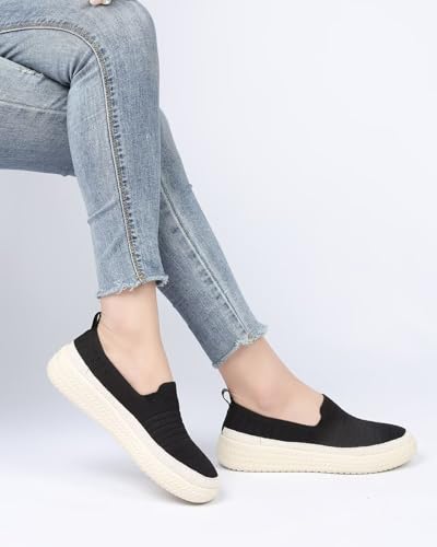 Image of Women's Knit Loafers Round Toe Loafer Flats Comfortable Casual Walking Work Penny Driving Dressy Slip-on Shoes