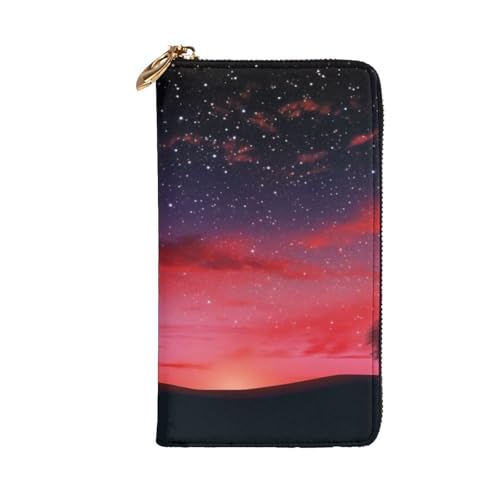 Red Sky at Night Starry Wallet for Men Women Long Purse Leather Clutch Large Business Handbag Travel Phone Holder Credit Card Holder Money Case with Zipper Leather Wallets Gift2
