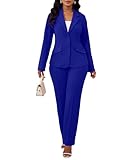 Kafiloe Women Suits 2 Piece Set Long Sleeve Blazer Pants Suit Dressy Pantsuits Business Casual Outfits Royal Blue XXL