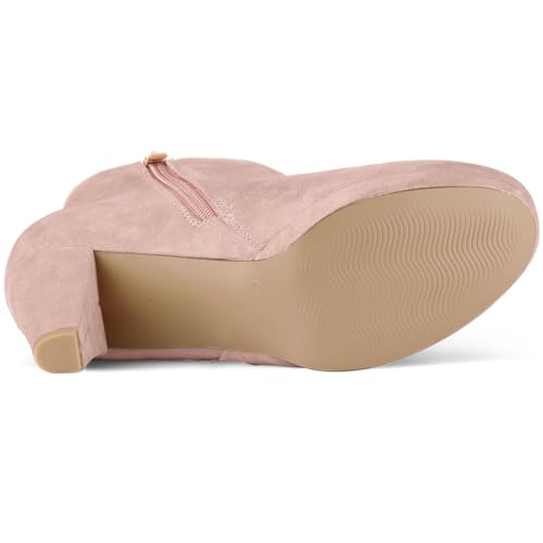 Allegra K Allegra K Women's Side Zip Low Platform Chunky Heel Dust Pink Ankle Booties 6 M US