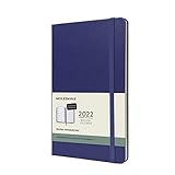  Moleskine 12 Monate Wochen Notizkalender Deutsch 2022, Large/A5, 1 Wo = 1 Seite, rechts linierte Seite, Gebunden, Pfaublau