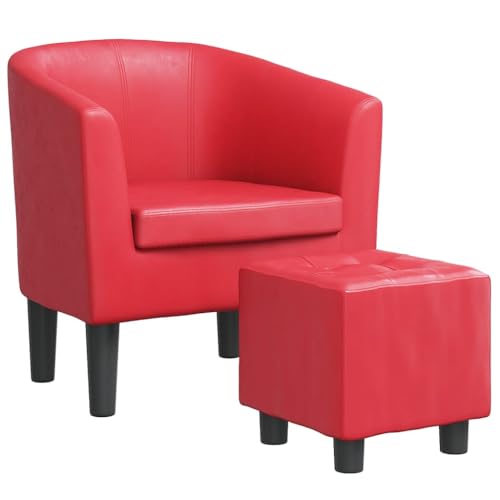 Vorpalize Sillón con reposapiés rojo de piel sintética, 70 x 56 x 68 cm, acolchado, resistente estructura de madera de pino, ideal como sillón de salón, sillón de jardín, sillón relajado para