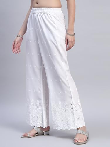 Image of SHOPPING QUEEN Women's Cotton Embroidered Chikankari Palazzo