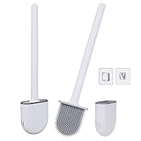 Amazon Brand -Umi Toilettenbürste 2 Pack Silikon mit Halter und Basis für Anti-Tropf mit rutschfestem Griff weiche Bürsten Borsten schnell trocknend für Tiefe Toilettenspalt Reinigung (2weiß)