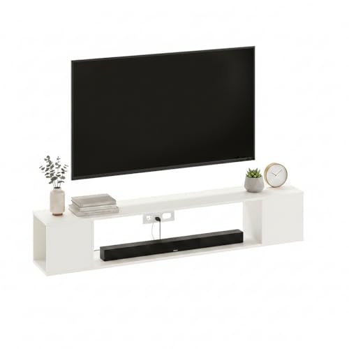 Image of FURNEASER Ether Modern Wall Mounted TV Unit with Floating Shelf | Wooden TV Entertainment Unit for Living Room | Engineered Wood Media Console for 43,50, 55 to 65 Inch TV (White)