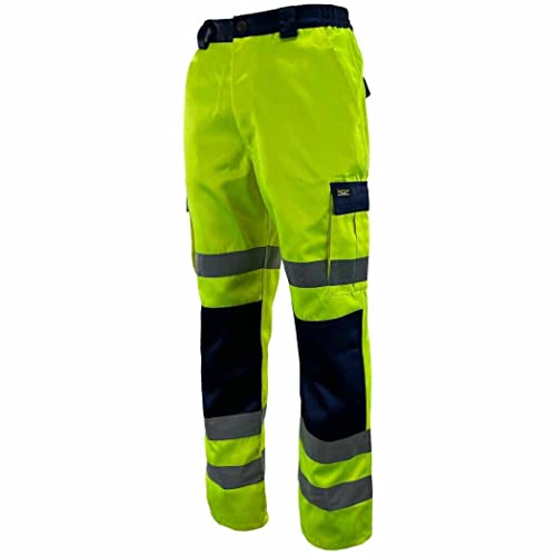 Mens High Visibility Summer Work Pants Hi Vis Pocketed Waterproof Cotton Trousers Adults Unisex Utility Work Pants Hi Viz Hi Vis Two Tone Work Trousers (Yellow/Navy Large) - Image 2
