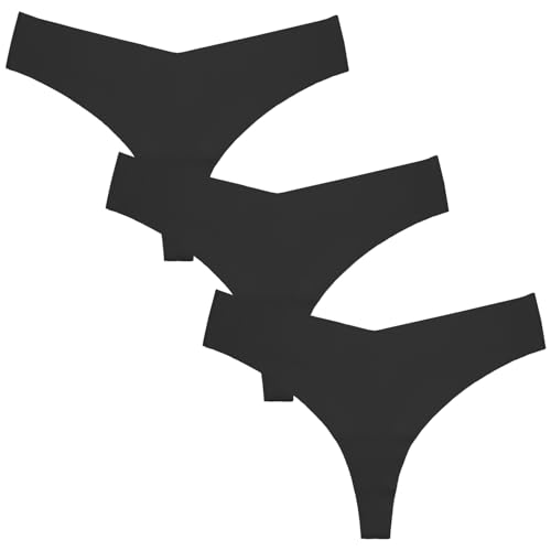 BETTERNOUGH Ropa interior sin costuras para mujer, tangas en T para mujer, de algodón, transpirables, paquete de 3 a 6, Negro (T-Black), Large