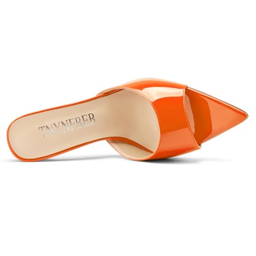 Image of TNYNFBEB Womens Stiletto High Peep Open Pointed Toe Sandals Mules Shoes Slip-on Slingback Office Party Dress Patent Leather Summer 3.9 Inches Heels