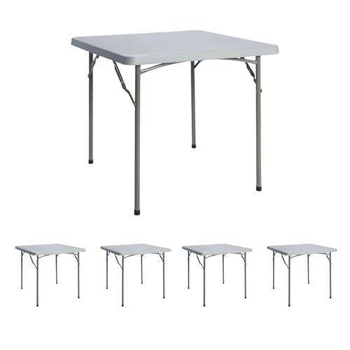 Solycarpa Pack 5 Mesas Cuadrada 87x87 con Patas plagables de Exterior, Jardín, Catering y Hostelería. Auxiliar para Comedor y Camping, de 4 Personas, Fácil de Transportar, Portátil y de PVC.