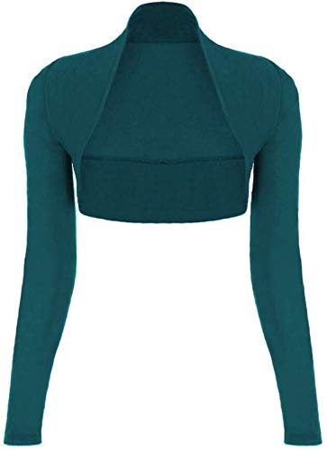Fairy Trendz Ltd Women's Teal Bolero Shrug - Long Sleeves Open Front Cropped Cardigan Blazer ( Uk 20-22)