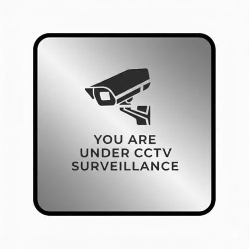 Image of Premium Burshed Silver Black Square 6x6 inch CCTV Acrylic Sign Board For Glass Doors For Office, Stores, Cafe, Hotel, Restaurant, Business & Shop, Self-Adhesive