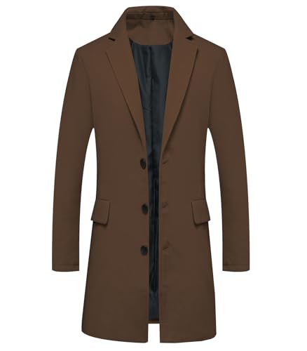 Image of Lisskolo Men's Wool Blend Trench Coat Casual Single Breasted Warm Pea Coat