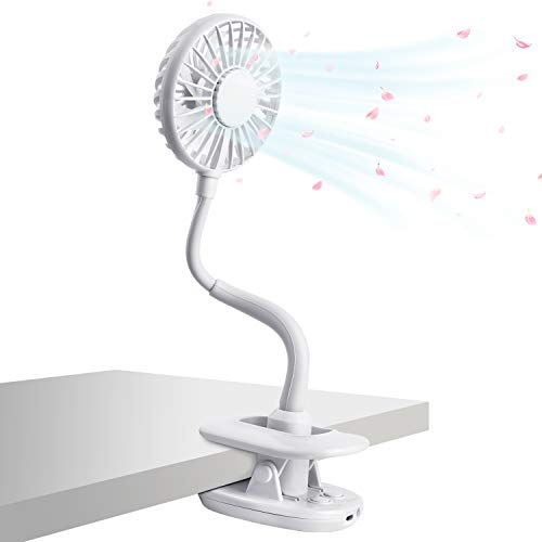 Mini Clip USB Ventilator Leise Weiß, 3 Geschwindigkeiten 360 Einstellbarer USB Ventilator mit flexiblem Hals für Büro, Zuhause