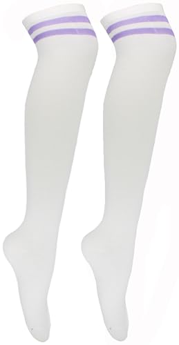 Thigh High Socks White Knee High Socks Womens Knee-Highs Thigh Highs Stripe...