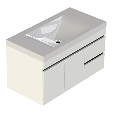 Lift Bridge Kitchen & Bath Assembled Wall-Mount Floating Bathroom Vanity with White Cultured Marble Top Sink Set, 37 in. W x 19 in. D x 29 in. H in White with Viteli + Siena Top Cover