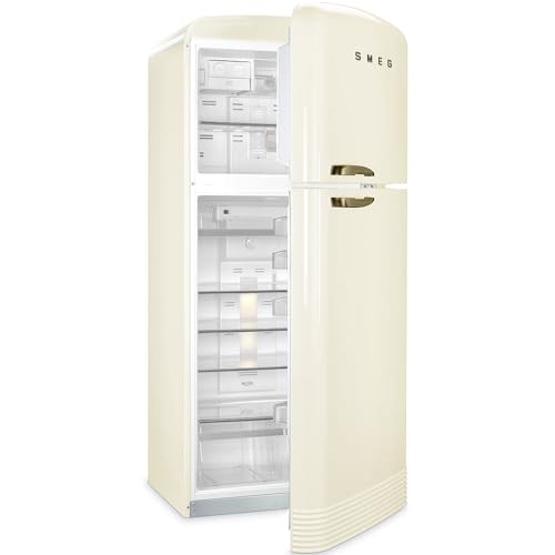 Image of Smeg FAB50 Retro Style Refrigerator - 19.28 cu. ft. Freestanding Fridge-Freezer, Dual Cooling, No-Frost, Adjustable Glass Shelves, Chrome Handle - Cream - Made in Italy