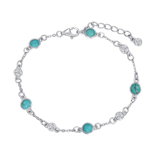 Image of HPQQ Anklet Bracelet for Women 925 Sterling Silver Natural Stone Chain Ankle Bracelet Beach Summer Fine Jewelry Birthday Mothers Day Gifts for Women Her Mom