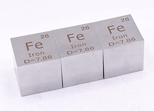 Image of 1 inch 25.4mm Iron Ferrum Metal Cube Fe up to 99.9% Pure Periodic Table Element Engraved Density Collection Science Education Display Block Cube + Acrylic Case Box - 1PC