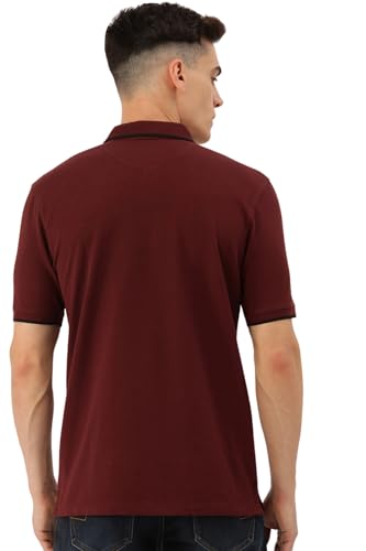 Image of Peter England Men's Snug Fit Solid Polo T-Shirt with Coloured Collar Tipping| Cotton Rich| Premium Pique Weave