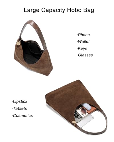 Bolso Tote marrón de gamuza para mujer miniatura 7