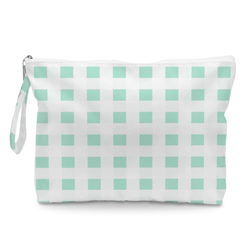 IAXIC Wet Dry Bag, Wet Bag for Swimsuit, Diaper Sunscreen Large Zipper Pouch Waterproof Pouch, Beach Bags for Women, For Ladies Girls Friends Colleagues and Sisters Green Textured Check Gifts