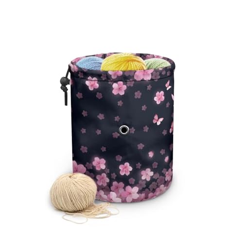 Image of Sellikakes Axolotl Cherry Blossom Yarn Bag Crochet Storage Organizer, Knitting Storage Bag Portable Yarn Holder Crocheting Organizer Store Skein Ball Needles,Sewing Accessories Supplies