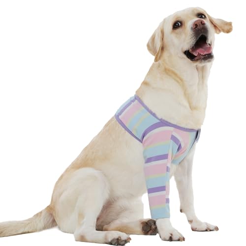 Image of ROZKITCH Recovery Sleeve for Dogs Front Leg Right Left, Stretchy Elbow Protection with Hook and Loop, Easy on and Off Wound Cover for Joints Care Striped Bandage Stripe L
