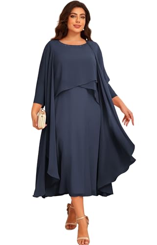 Raseal 2 Pieces Mother of The Bride Dresses for Wedding 3/4 Sleeve Chiffon Tiered Party Dress with Jacket RS149