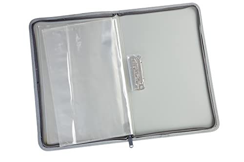 Image of Worldone Zipper Display Book Folder for Documents, with Name Card, Made of 0.8mm Virgin PP Material with 20 Bound Plastic Binder Sleeves, Size FC (fullscap), Grey, Set of 1