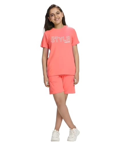 Image of KYDA KIDS Girls 100% Cotton Bio Washed Printed T-Shirt and Shorts Co-ords Clothing Set | Premium Soft & Breathable Summer Casual Comfort Outfit for Girls
