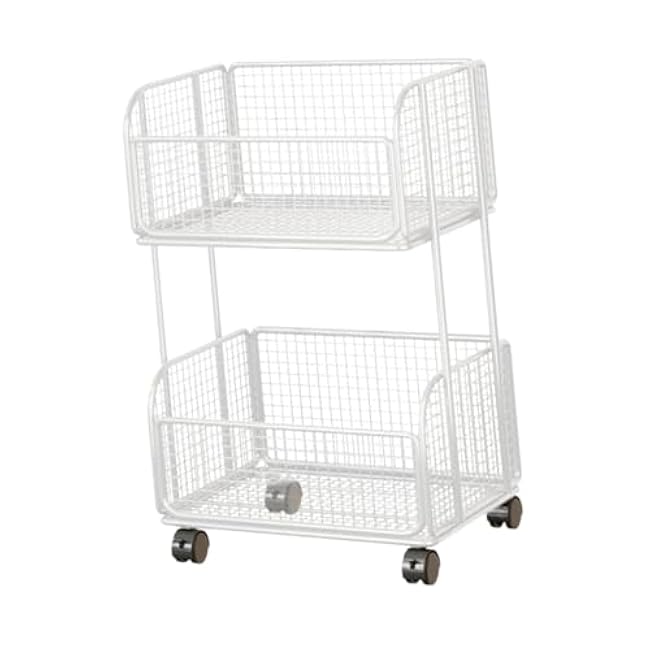 Vegetable Storage Rack Cart with Wheels Iron Utility Kitchen Storage Cart Fruit Basket for Kitchen for Snacks- White-JjkOIQ7q