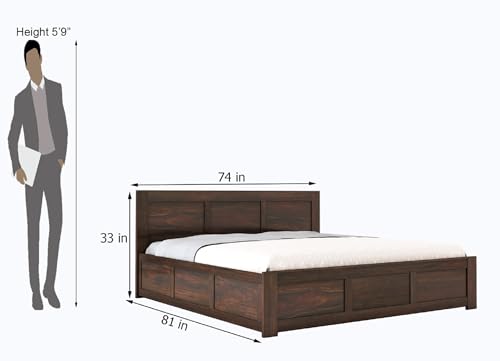Image of STRATA FURNITURE Sheesham Wood King Size Bed with Box Storage Double Cot Wooden Palang for Bedroom Living Room Furniture (Walnut Finish)