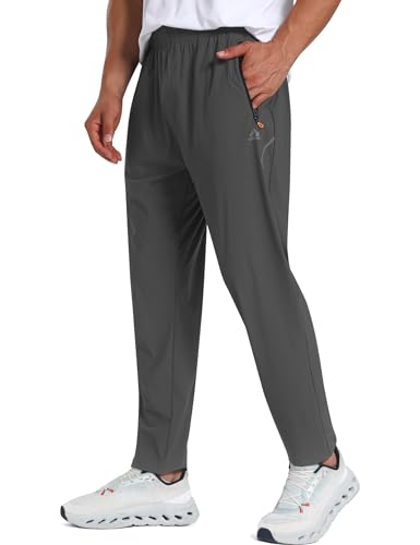 Men's Stretch Athletic Fishing Pants Lightweight Cool-Touch Workout Joggers with Zipper Pockets