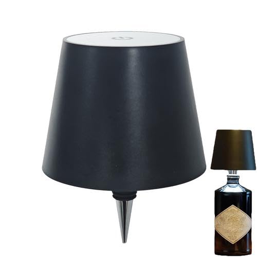 Mingchengheng LED Wine Bottle Lamp - Wireless Bottle Lamp - Dimmable Wine Bottle Light Touch Control Table Lamp, Portable Wine Bottle Night Light for Bar Restaurant Room (Black, Tricolor Light)